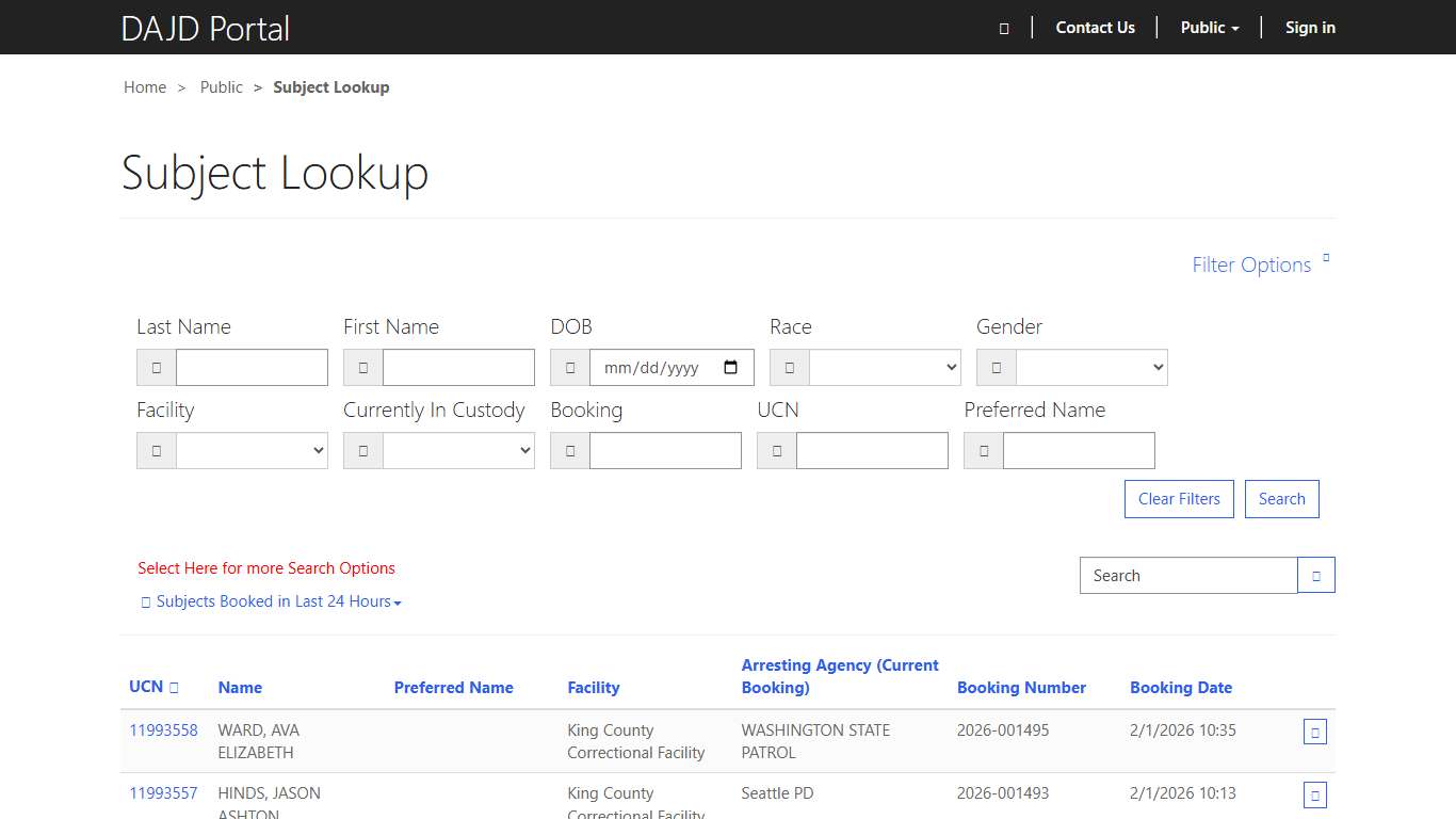 Subject Lookup · Custom Portal