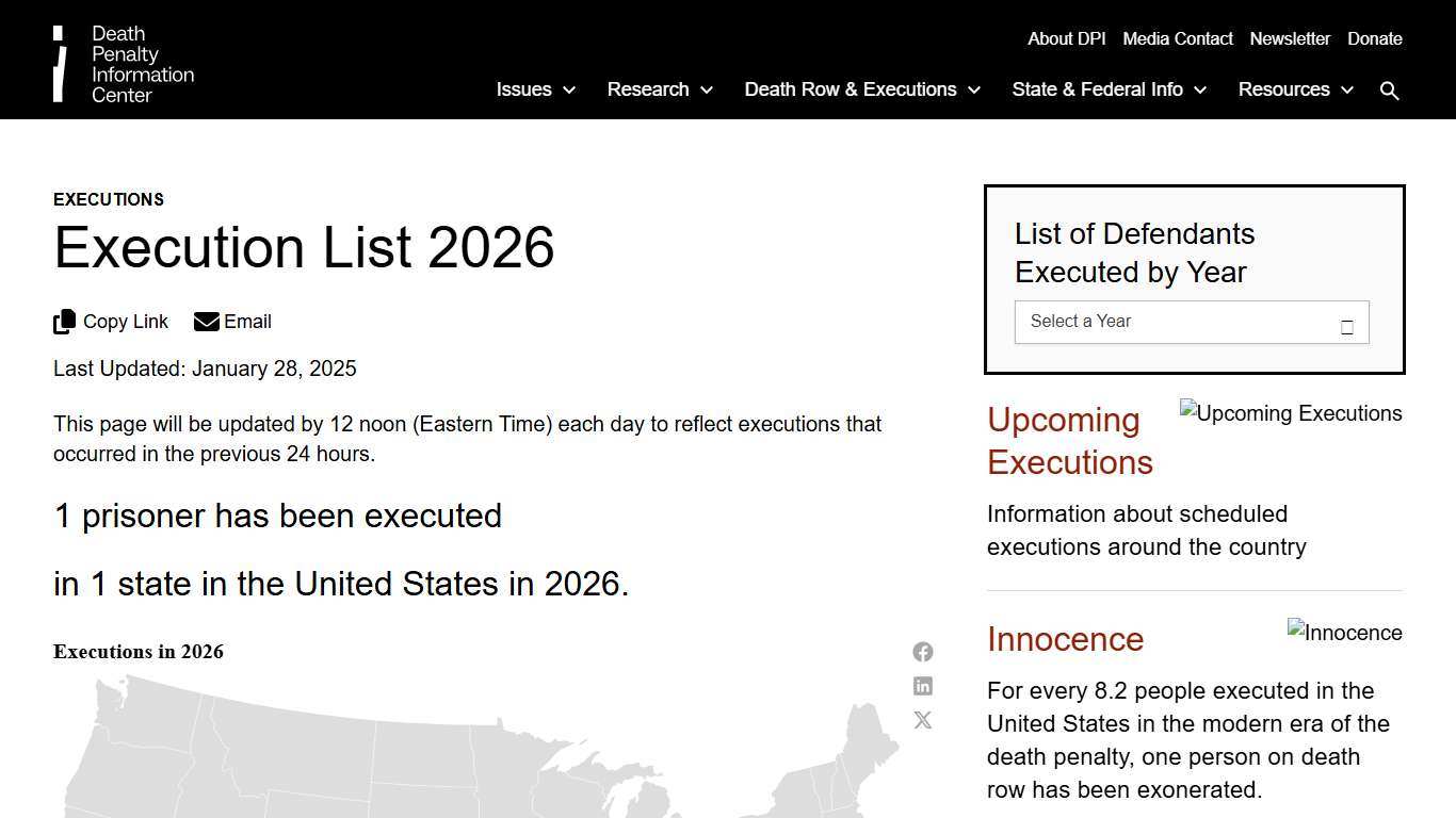 List of Defendants Executed in 2026 Death Penalty Information Center